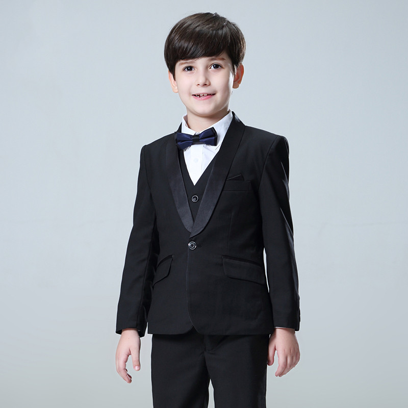 

Boy Formal Wear Notch Lapel Boy Kid Attire Kids Clothes Three-Piece Boys Suits For Wedding(Jacket+Pants+Shirts, Black