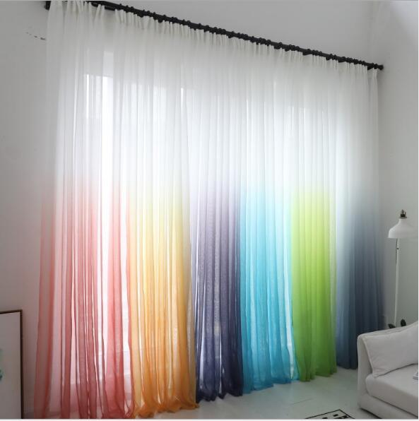 Sheer Curtains Gradient printing screen American rural dream rainbow floating window floor-image-498834950