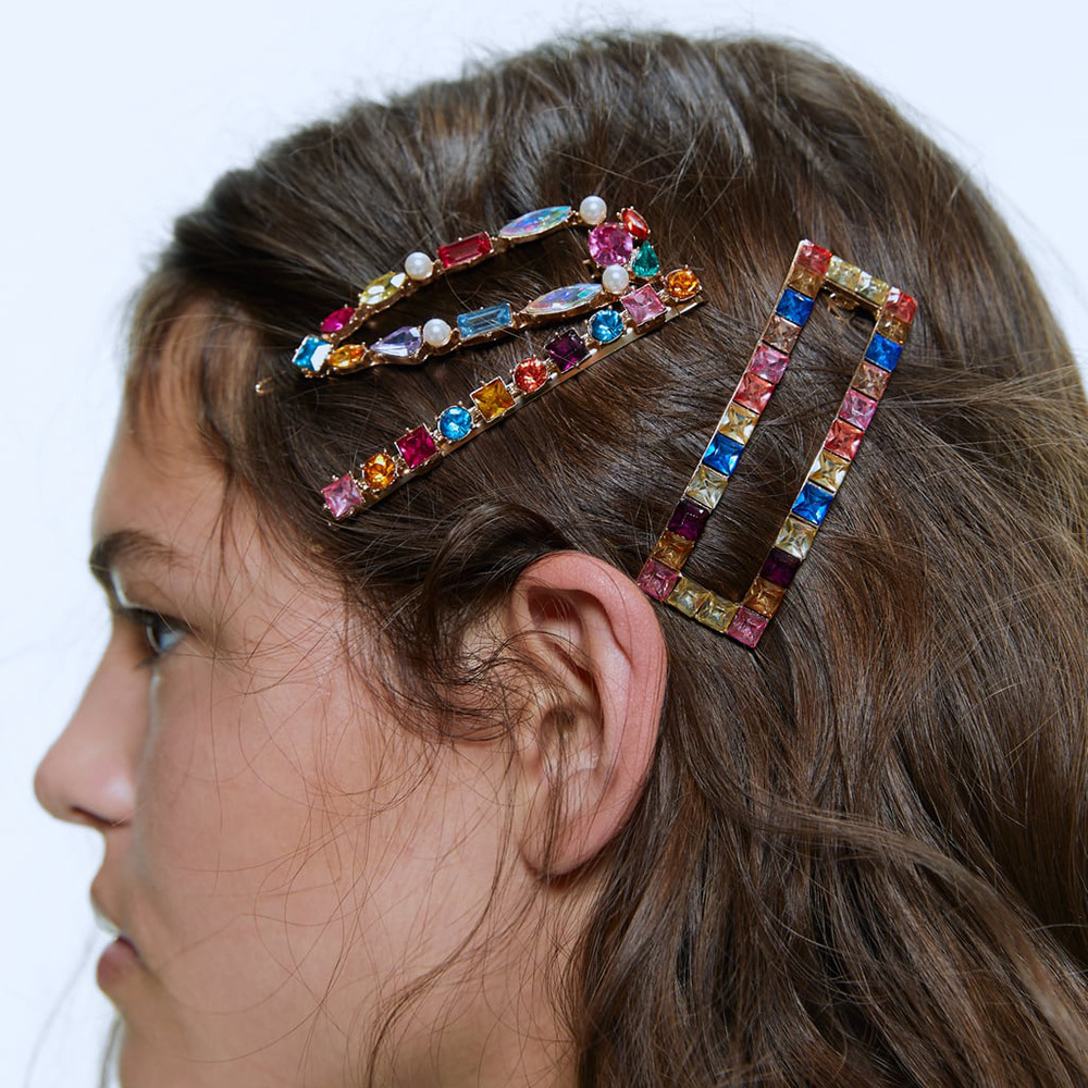 

Vintage Colorful Crystal Hair Pins Rhinestone HairClips Water Drop Shape Bobby Pins Handmade Hair Barrettes for Women Girls