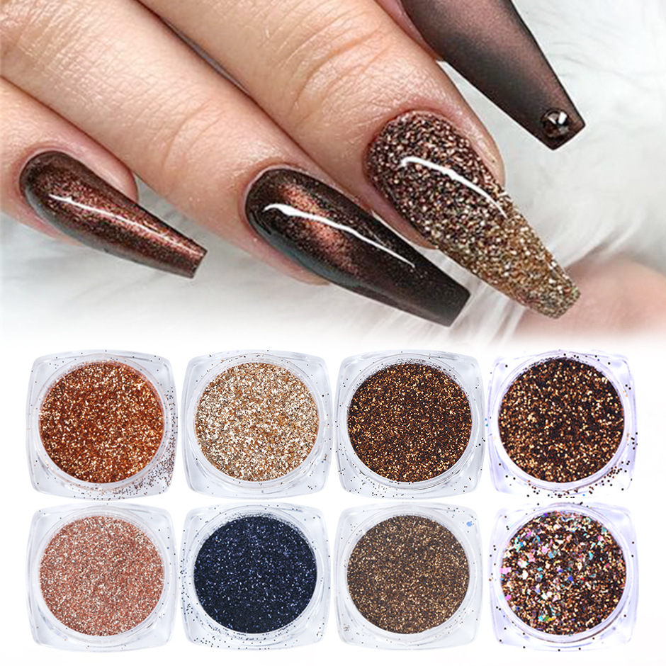 

6pcs Holographic Glitter Gel Nail Glitter Small Gravel Holographic 3D Flakes Sequins Irregular Gold Gem Tip Nail Art Decor