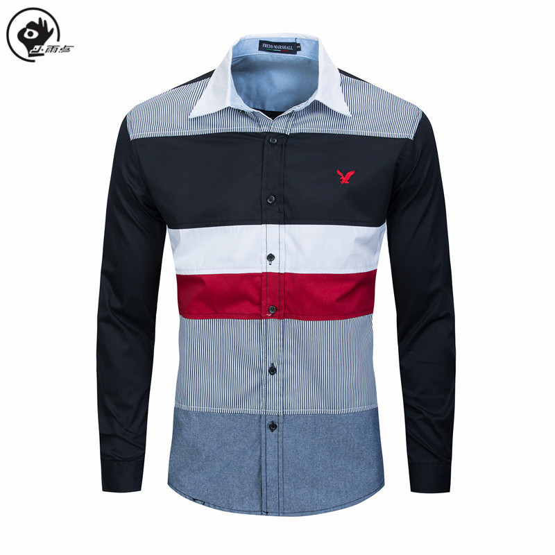 

Little Raindrop Men Shirt 2020 Spring New Color Block Turn-down Collar Long Sleeve Shirts Cotton Homme Tops Plus Size Brand, Duosepinse