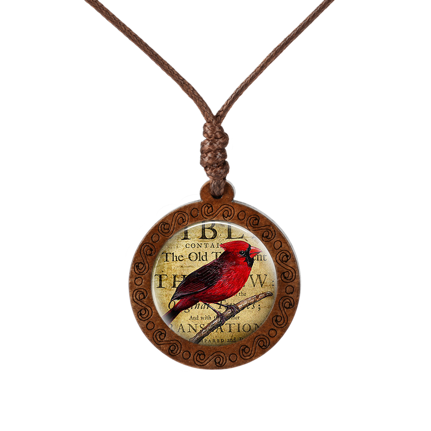 

New Red Birds On Branch Jewelry Bird Necklace Glass Dome Cabochon Pendant Wooden Chain Necklace Christmas Gift