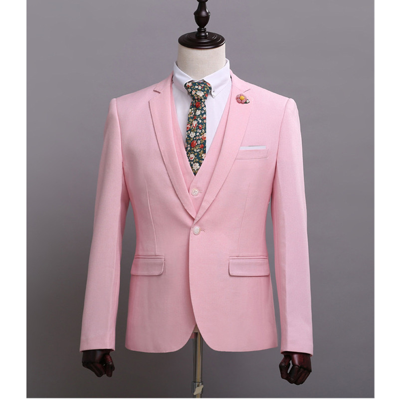 

Customized European and American men' suit men' wedding groom groomsmen pink suit dress single buckle lapel gentleman, Beige