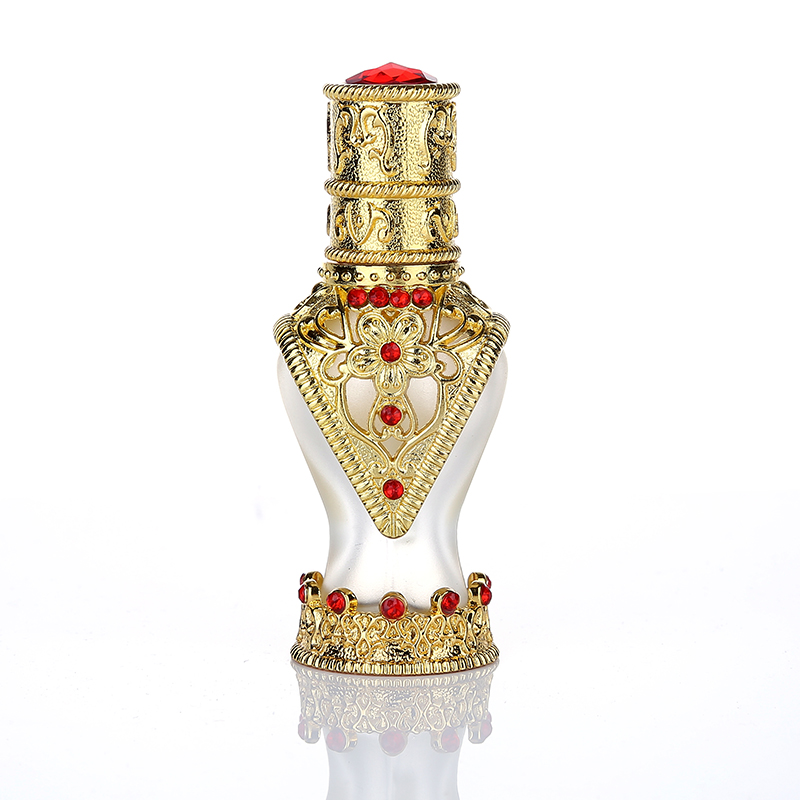 

1pieces 8ml Retro Gold Graven Metal and Glass Empty Container Refillable Portable Gift Perfume Bottle with Glass rod drop