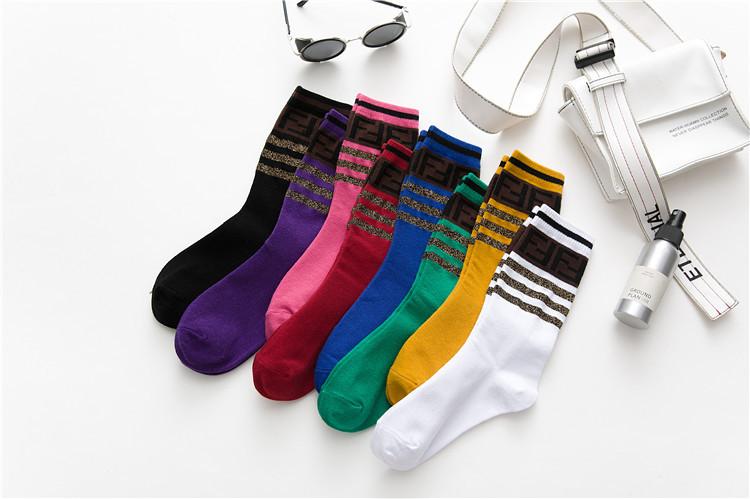 

2018 Autumn And Winter New Style Europe And America Ventilation Network Red Big Brand Lettered FF Fashion Socks Cotton Casual Wo, Black and white with pattern
