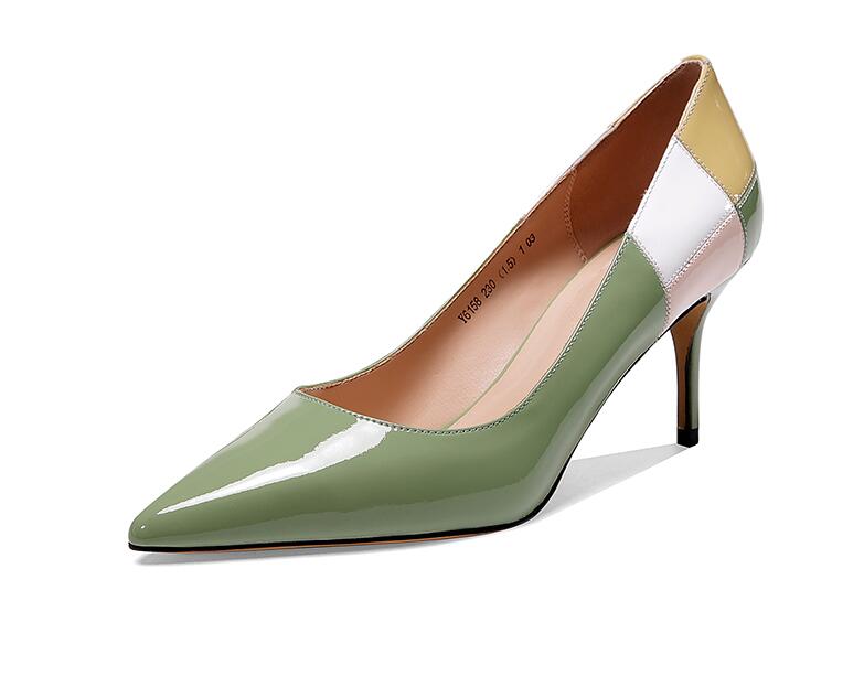 Nouvelle saison femme pompes chaussures habillées en cuir véritable couleur mélangée célébrité talons hauts bouts pointus sexy chaussures de soir