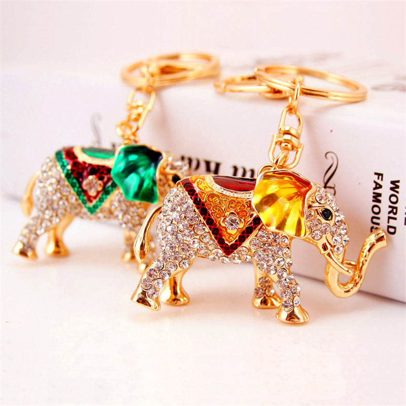 

New Arrival 3pcs/Lot Enamel Crystal Rhinestone Animal Elephant Pendant Gold Tone Lobster Clasp Car Key Chains key Ring Craft