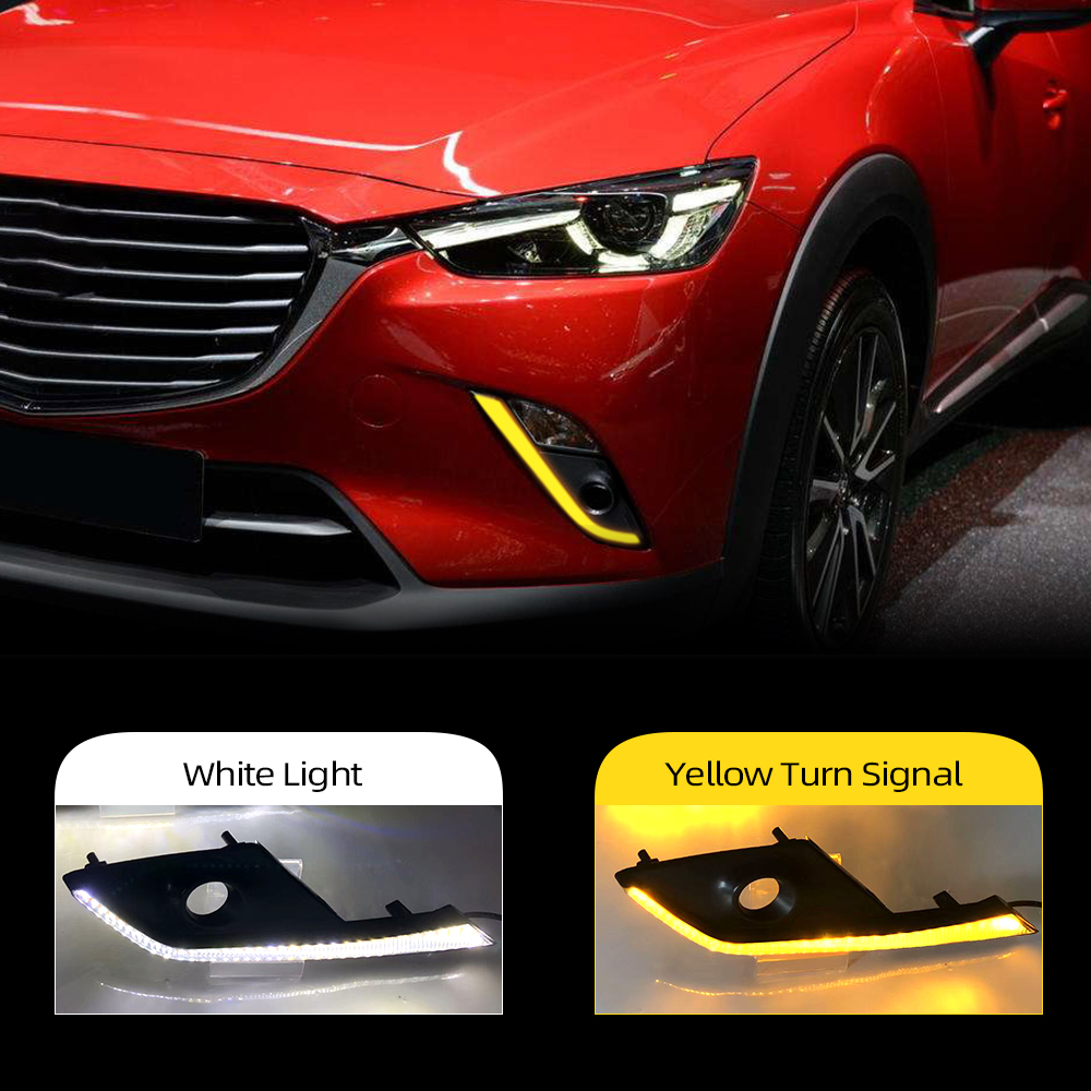 2PCS Car DRL LED Daytime Running Light For Mazda CX-3 CX3 2015 2016 2017 2018 2019 2020 with Yellow Turn Signal Function