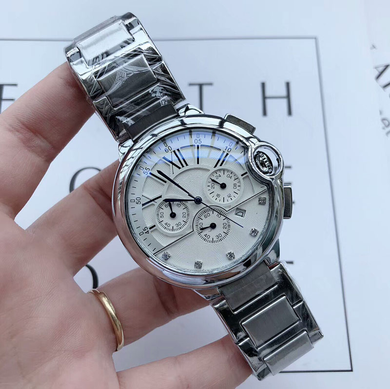 

High quality Men's Top fashion Watches Stainless Steel band stopwatch All sub-dials work quartz watch For men best gift 2020, Slivery;brown