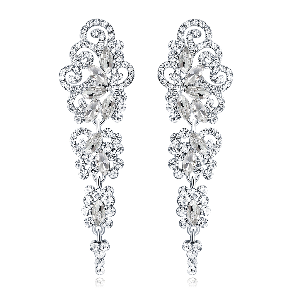 

New Bridal Earrings with Crystals Rhinestones Water Drop Earring Bridal Jewelry Findings Wedding Accessories For Brides BW-042, White