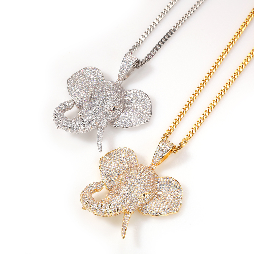 

New Hip-hop 3D Animal Elephant Glittering Bling Iced out Link Chain Necklace Gold Silver Color Men Women Fashion Pendant Necklace Jewelry Gi