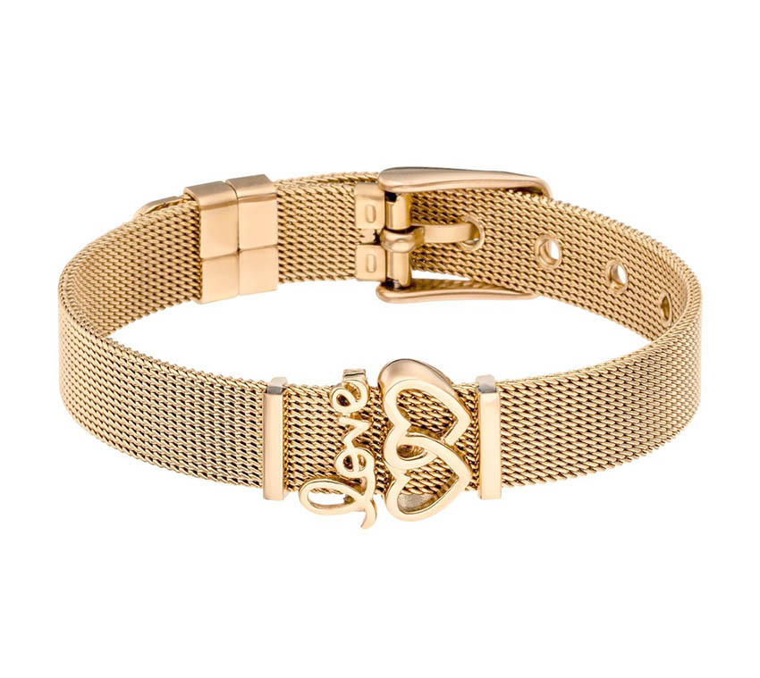 

Concise Love Letter Lovers Bracelet Gold Electroplate Stainless Steel Watchband Bracelet