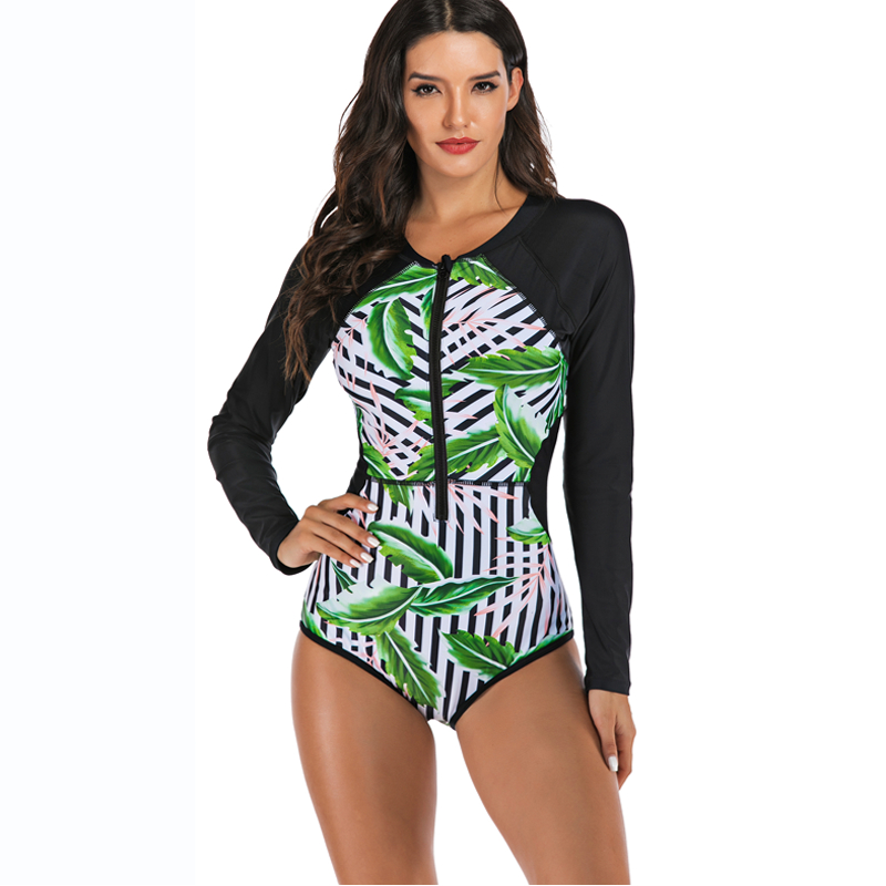 

Rash guard One piec Surfing swimsuits for women Wetsuit One piec swimwear woman Long Sleeve Tunics for Beach wear Sun Protection, 735