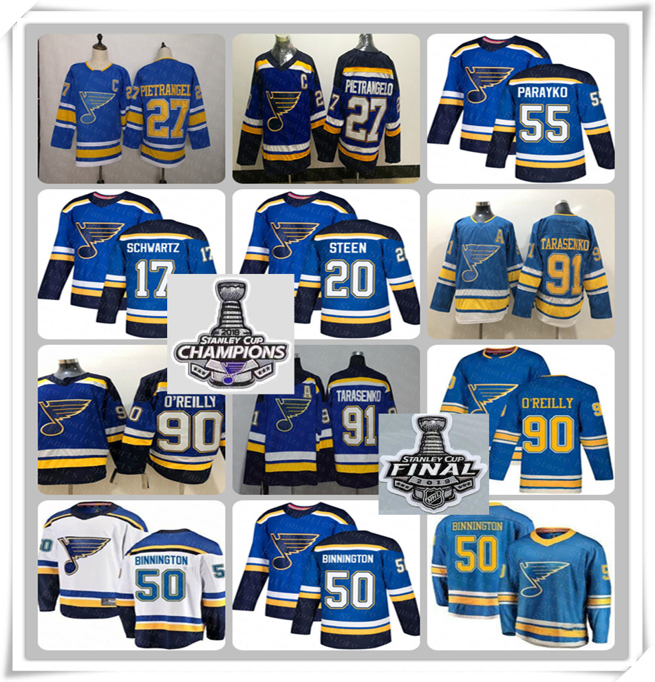 

2019 Stanley Cup Champions St Louis Blues Jerseys Men 91 Vladimir Tarasenko 90 Ryan O'Reilly 50 Binnington 7 Patrick Maroon Schwartz Parayko, Black