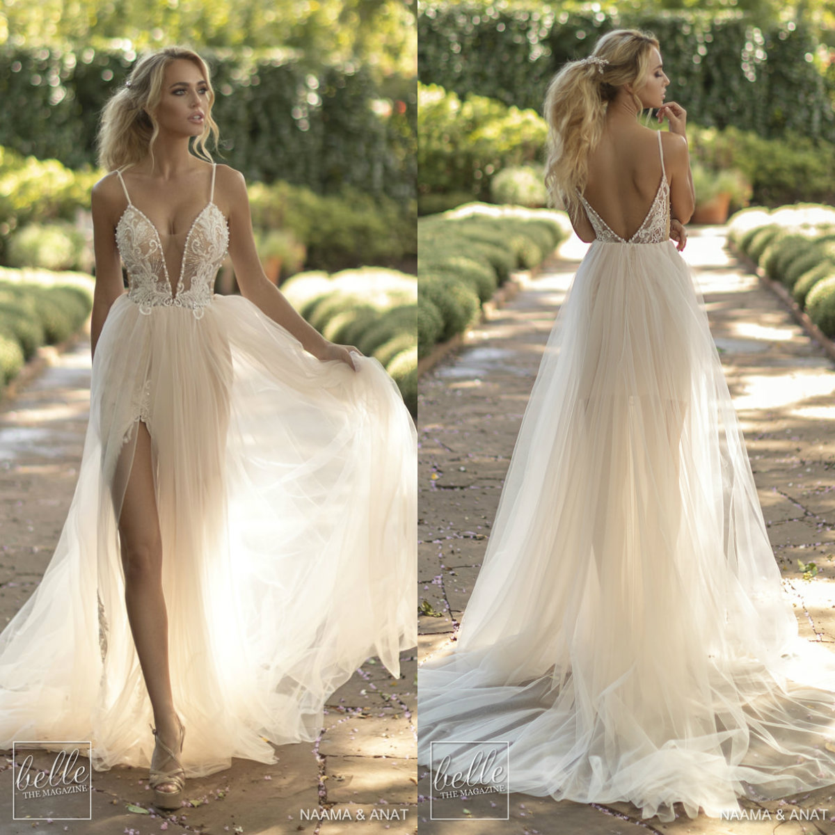 

Pearl Champagne Wedding Dresses Lace Appliqued Spaghetti Sweep Train A Line Beach Wedding Gowns Custom Made High Split Bohemian Bridal Dress, Dark red