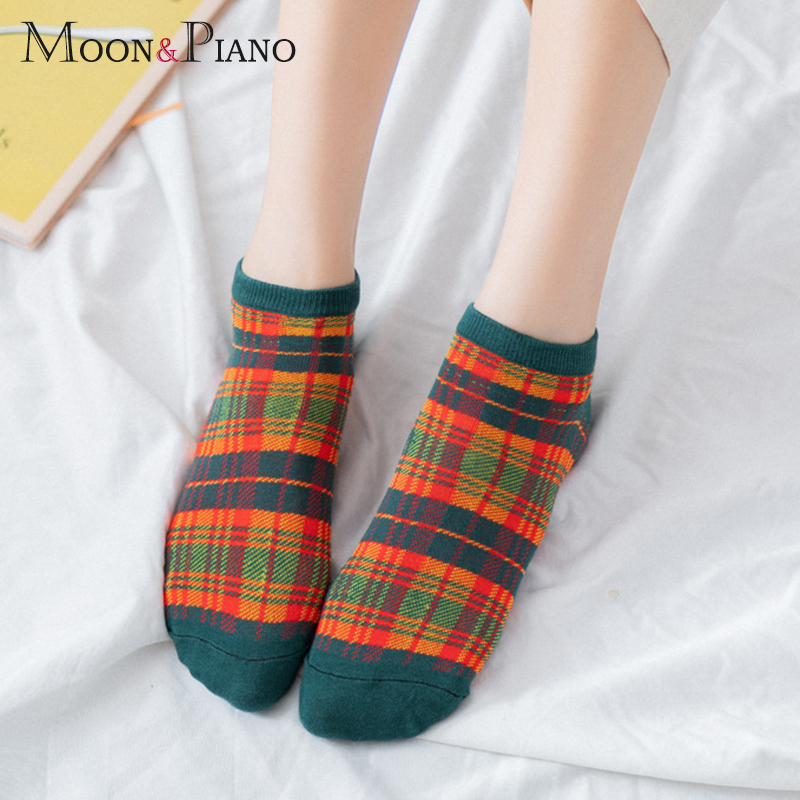 

Simple Lattice Stripe Women Short Socks Invisible Spring Comfortable Cotton Leisure Style Warm Breathable Home Ankle Sock, Black
