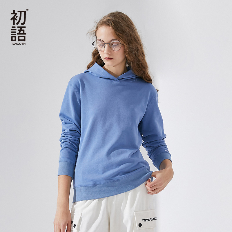

Toyouth 2020 New Arrival Spring Fashion Women Ins Women Casual Pullover Hoodie Solid Color Slim Hoodie For Female Girl, Black