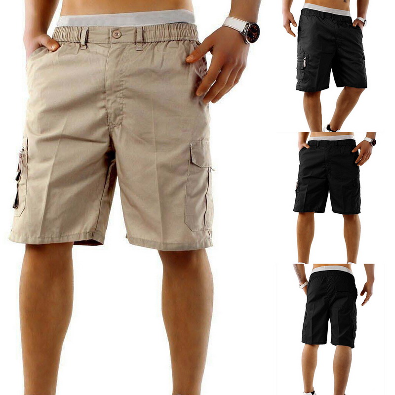 

New Men Cargo Shorts Multi Pockets Summer Loose Breathable Shorts Beach Plus Size Mens Solid Casual Short Pants, Khaki