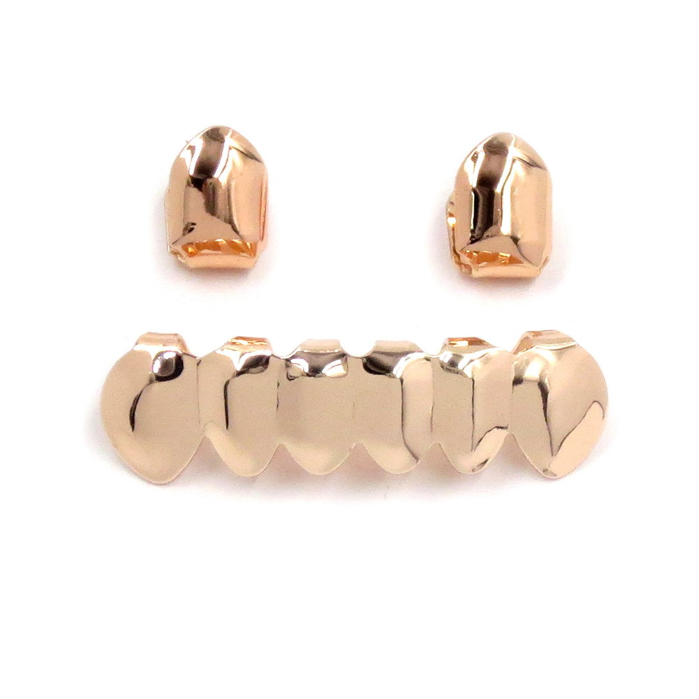 

18K Real Gold Braces Plain Punk Hiphop Up 2 Bottom 6 Teeth Grillz Dental Mouth Fang Grills Tooth Cap Cosplay Party Rapper Jewelry Wholesale, Black