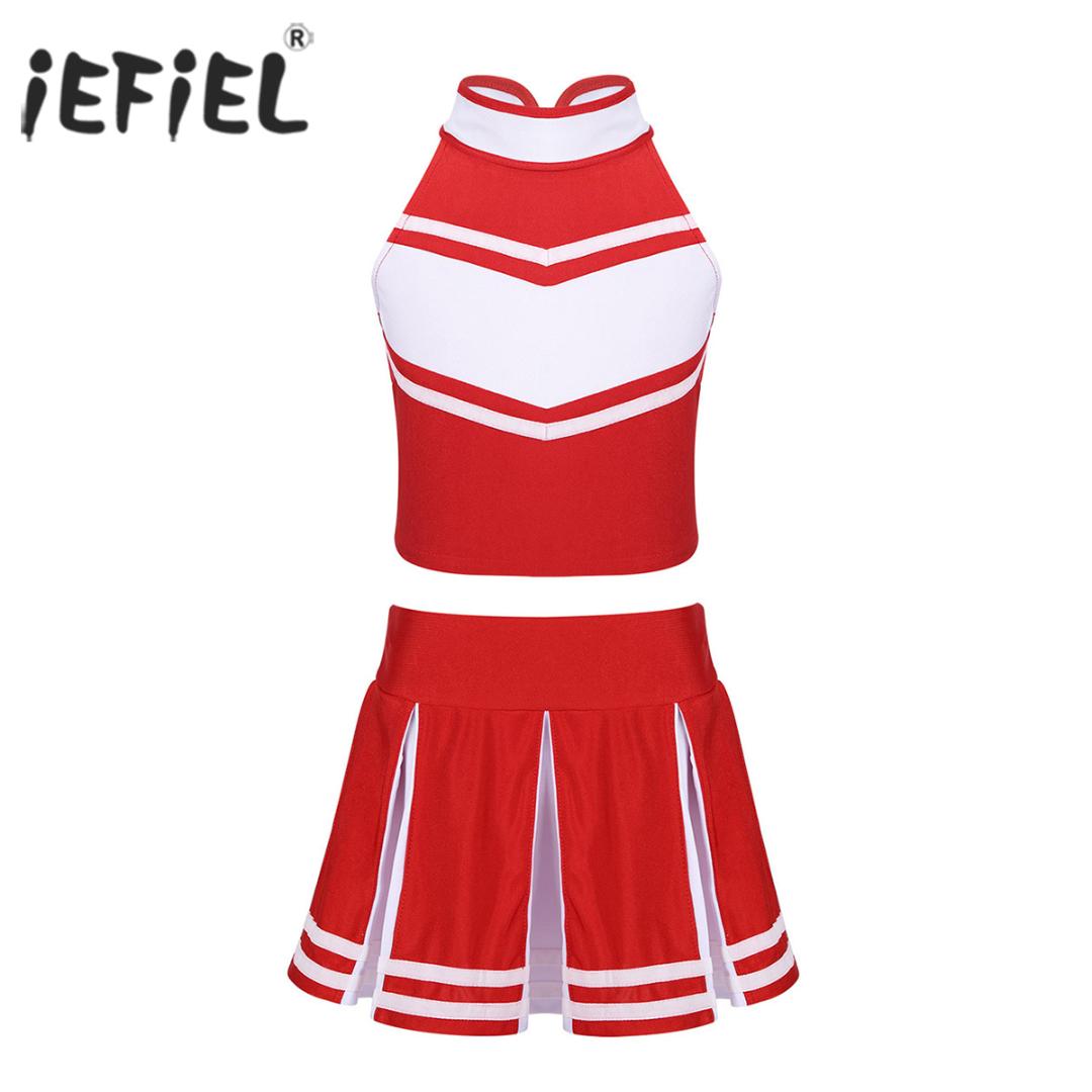 Girls Cheerleader Costume Blue Child Fancy Dress Kids High School Outfit 3-13