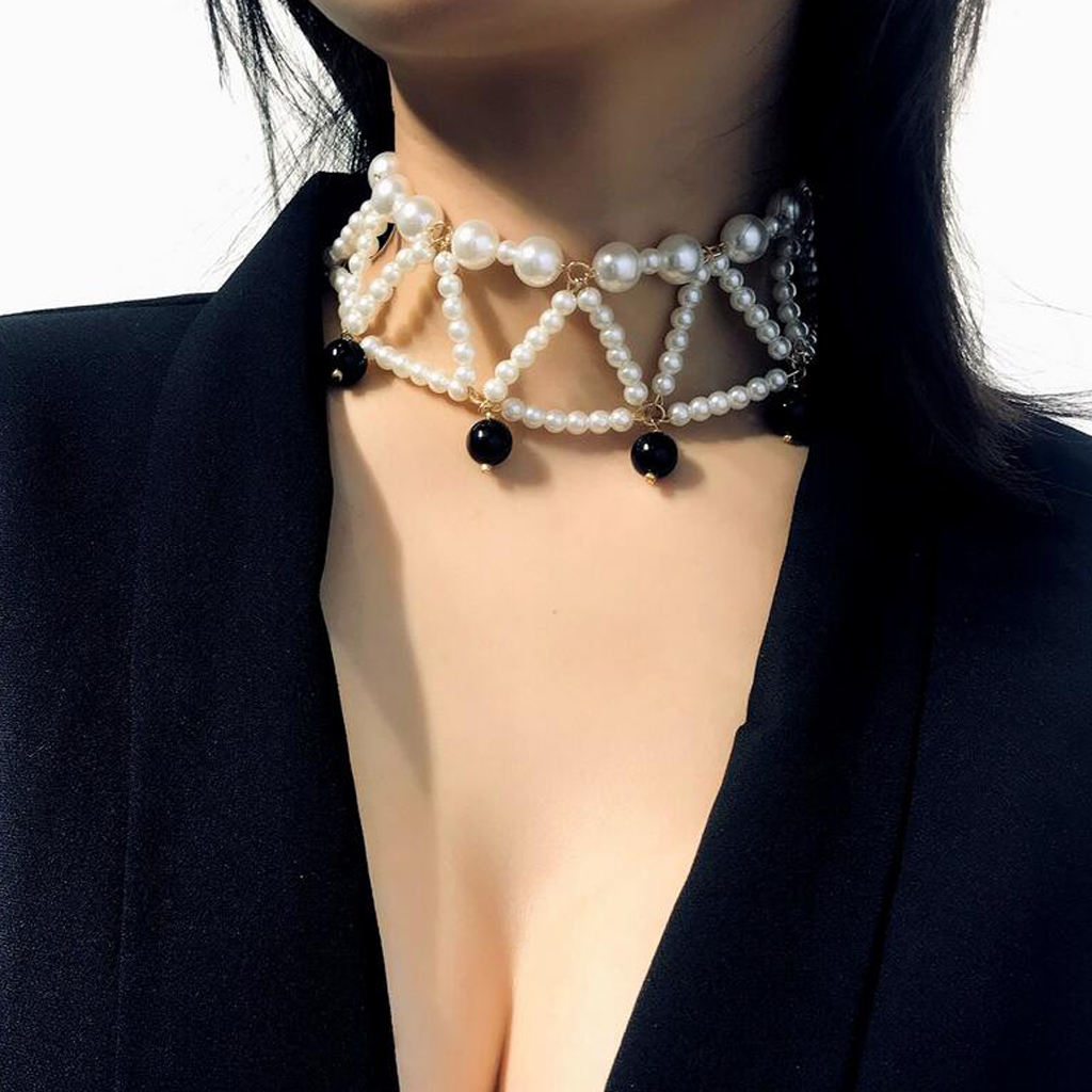 

Women Vintage Double Layer Choker Necklace Charm Pearl Pendant Jewelry