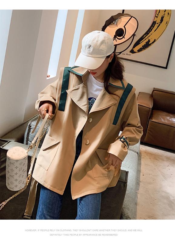 

Fried street short coat female spring and autumn Korean casual loose temperament small oversize lady tooling trench coat, Khaki