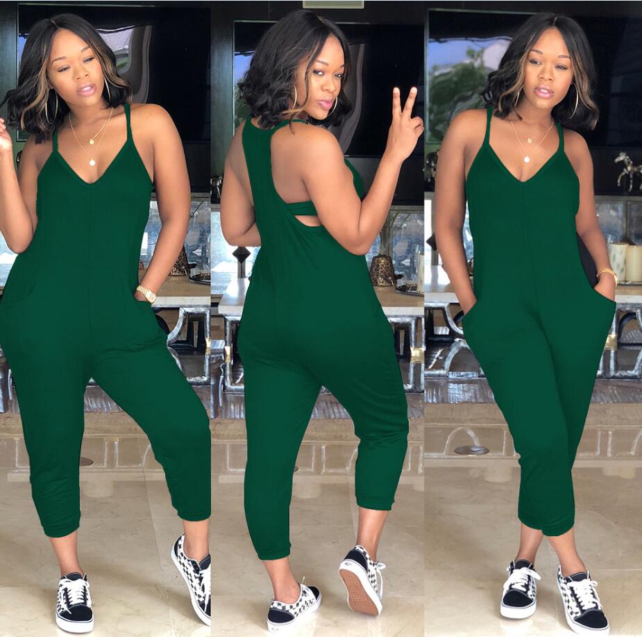 Rompers Europe and America Women Multicolor Multicode Leisure Sling V-neck Cropped pants fashion Leisure Sexy Rompers new style wholesale