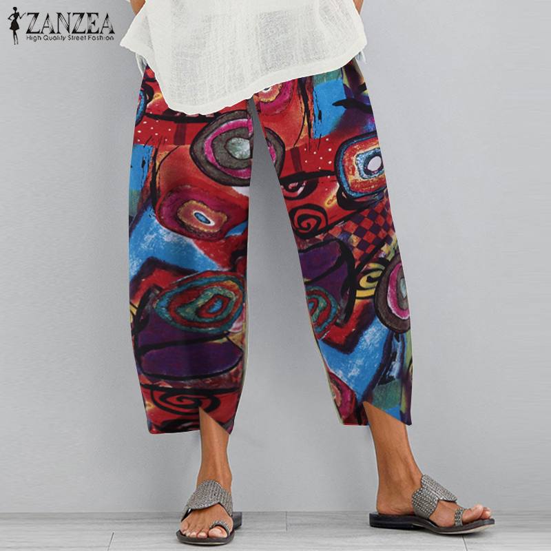 

Women' Spring Trouser ZANZEA Fashion Printed Harem Pants Casual Elastic Waist Long Pantalon Palazzo Female Turnip Oversized, Green