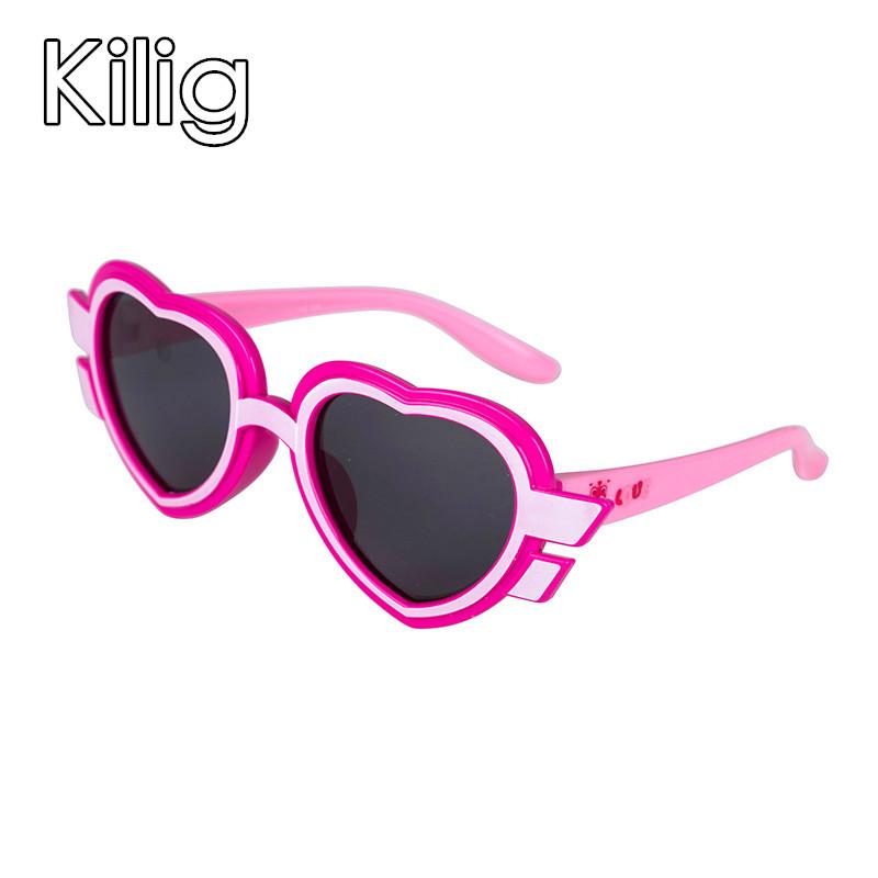 Kilig Silicone Heart Sunglasses For Children Tr90 Pink Red Sun Glasses For Kids Flexible Polarized Eyewear Uv400 2019 New tBqWR