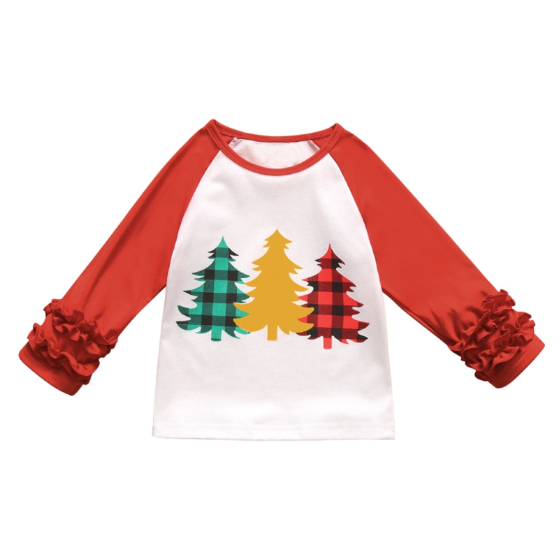 

2020 Hot sale Spring And Autumn Baby Boys Girls Print T-Shirt Long-Sleeved Cotton Christmas Tree Print T-Shirt, Black