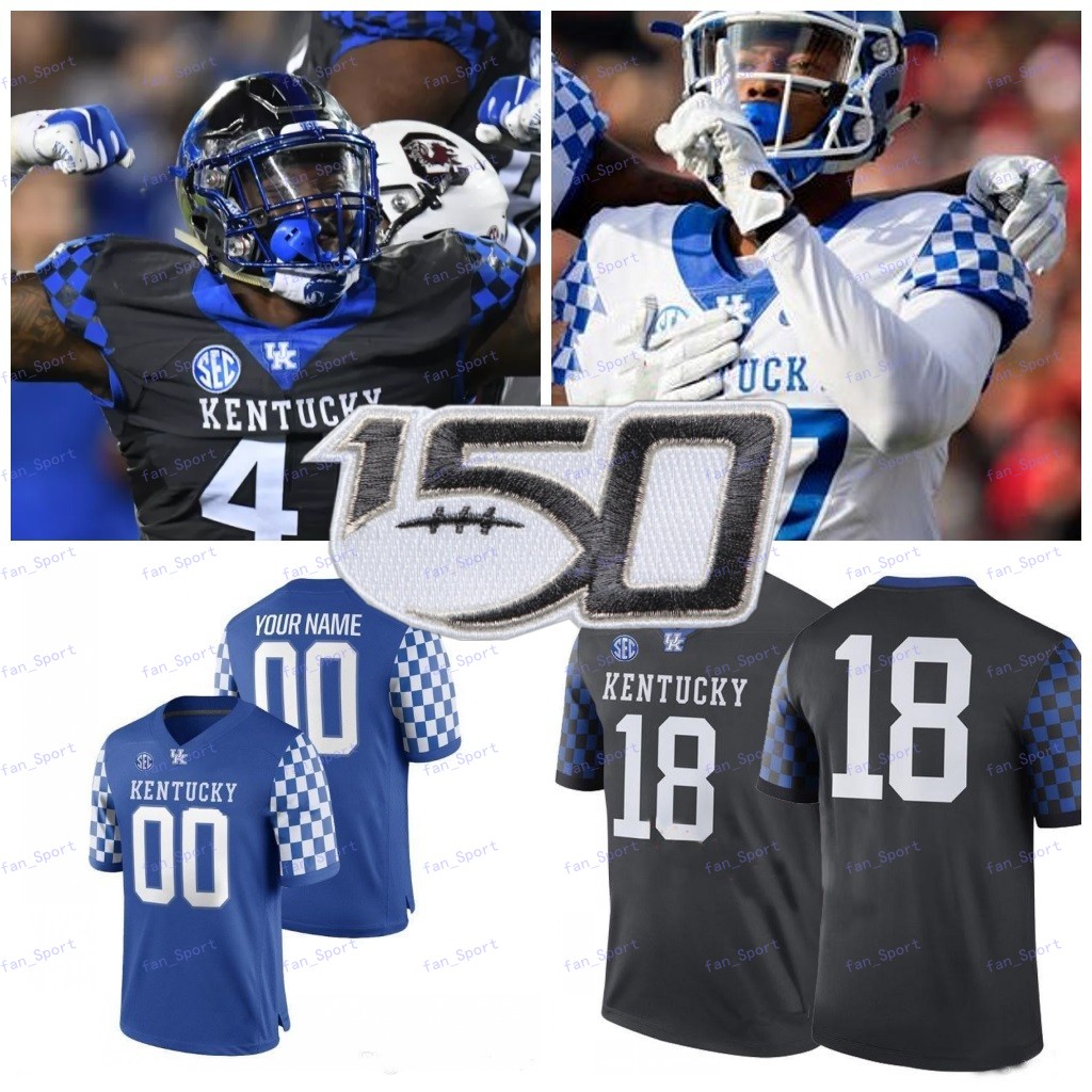 

Custom 2020 Kentucky Wildcats Any Name Number Blue Black White 1 Lynn Bowden Jr. 3 Terry Wilson 26 Benny Snell Jr. College Football Jersey, As