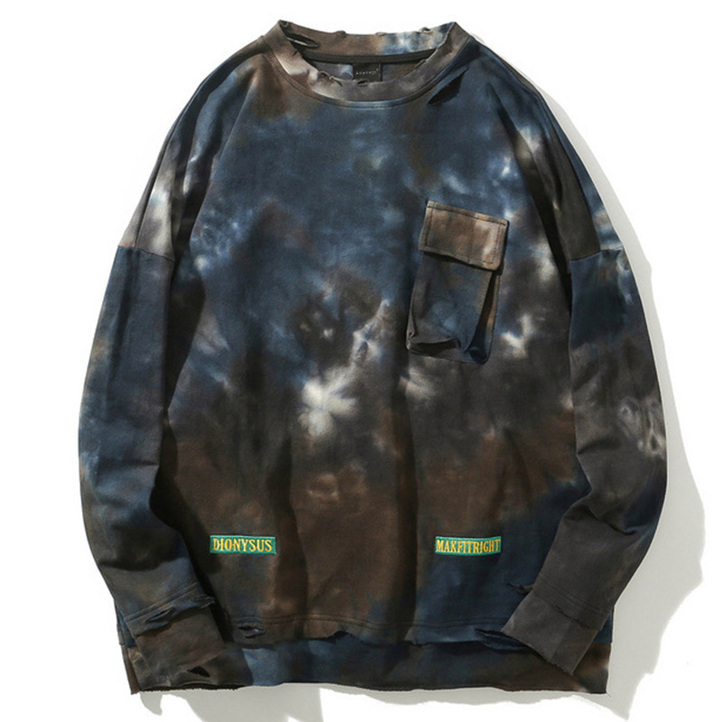 

Sweatshirt Men Retro Watercolor Men Pullover Funny Pocket Oversize Style Tracksuit Autumn High Street Casual Streetwear, Black