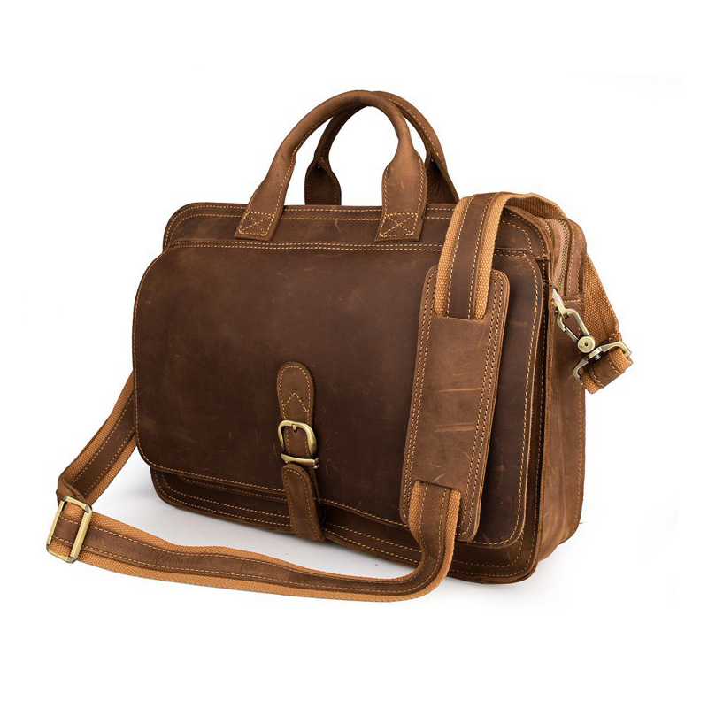 

MAHEU Handmake Pure Leather Men Briefcase Bag Genuine Leather Daily Working Totes Office Man Business Bag Double Layer, Deep coffee