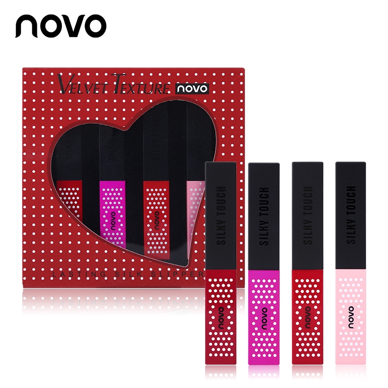 

4pcs/lot Lipstick Set Matte Velvet Lip Stick Waterproof Long Lasting Nutritious Lip Cosmetic Red Tint Nude Batom Makeup Lot, 1set