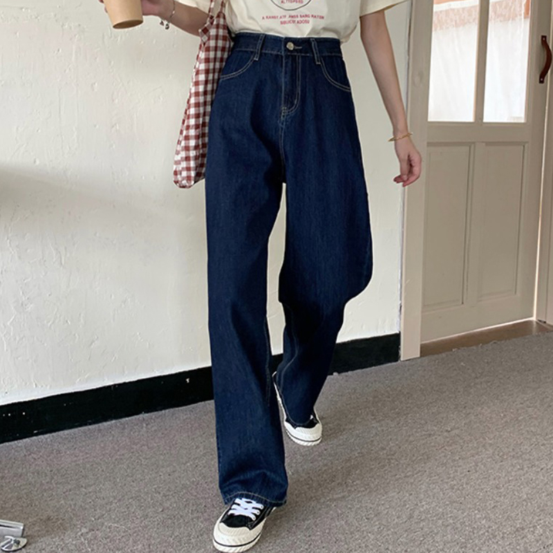 

WHCE CGDSR vintage denim pants women Denim Trousers Streetwear lady jeans woman solid korean style 2020 autumn winter high waist, Blue