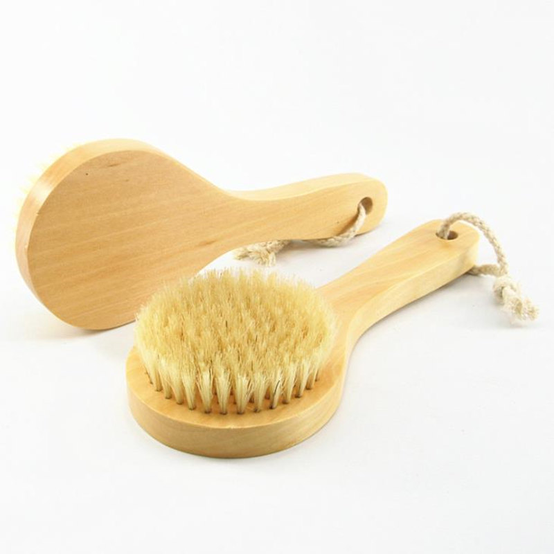 Round Shape Natural Boar Bristle Wooden Brush Middle Wooden Detox Wooden Handle Body Brush Skin Brush F1843-image-438233237