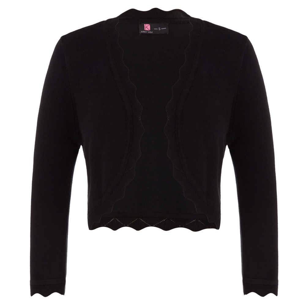 

Shirt Shrug Tops Womens Ladies Casual Summer Formal Office Stretchy Open front Cropped Cardigan Knitted Fashion, Black