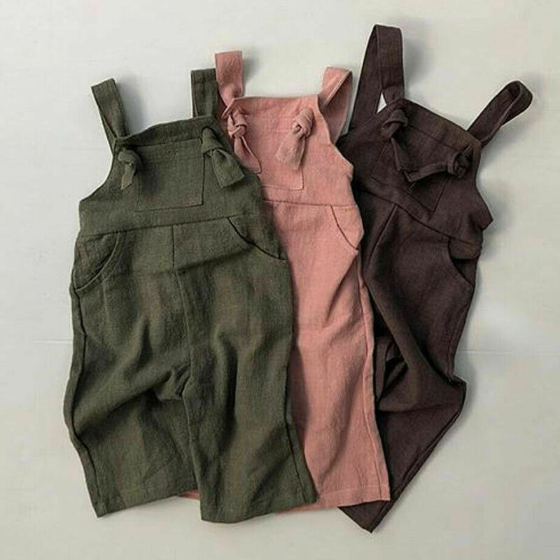 

Kid Baby Girl Boy Bib Pants Romper Overalls Linen Outfit Clothes Set, Brown