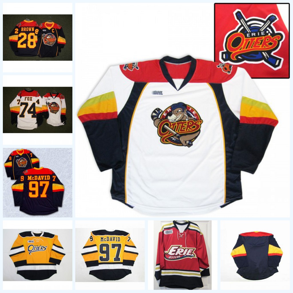 

Mens Erie Otters 74 Dane Fox 97 Connor McDavid 28 Connor Brown 100% Embroidery cusotm any name any number Hockey Jerseys Navy White Yellow, 97 connor mcdavid white