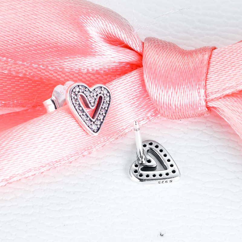 2020 New Love Sparkling Freehand Heart Stud Earrings for women 925 Sterling Silver earring silver 925 brincos fine jewelry Gift 298685C01
