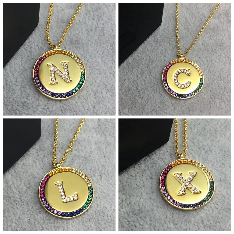

Hot Rainbow Zircon 925 Sterling Silver Letter A B Card Collar Necklace VALENTINE Stackable Charm Monaco Women Wedding Jewelry
