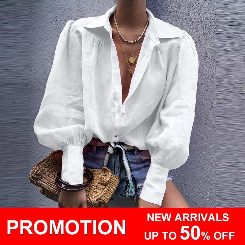 

White Long Lantern Sleeve Women' Shirt Blouse Autumn Office Lady Blouses For Women Tops 2019 Summer Solid Button Female Shirts, Green