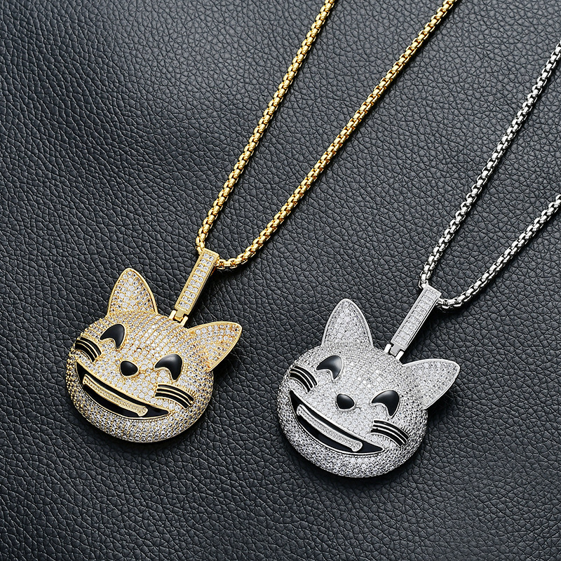 

Personality Cartoon Small Kitty Pendeloque Cut Lovely Smile Expression Animal Necklace Hiphop Hip Hop Jewelry