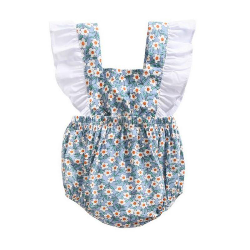 

Cute Summer Newborn Baby Girls Clothes Flower Ruffled Floral Sleeveless Backless Romper Fashion Baby clothes, White