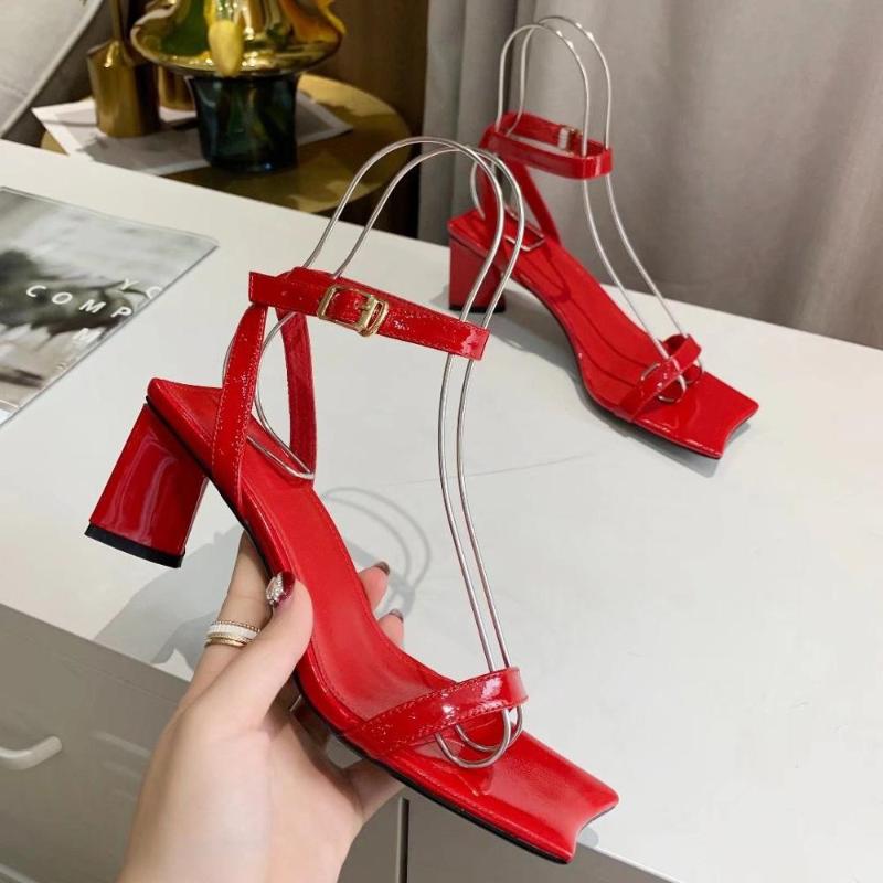 

2020 Sexy Shoes For Women High Heels 6CM Summer Sandals Slingbacks Solid Patent Leather Square Toe Ladies Shoes Scarpe Donna, As pics