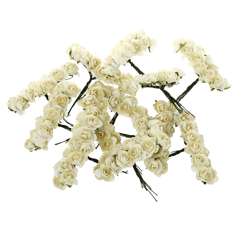 

144pcs Mini Petite Paper Artificial Rose Buds Flowers DIY Craft Wedding Decor Home, Ivory