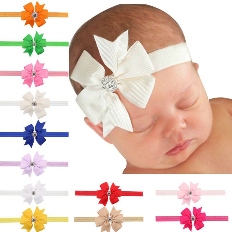 

New Baby Children Hair Bows rhinestone Headbands Elastic Kids Hair Accessories Girls Head Bands Infant Headband Free shipping, Mixed