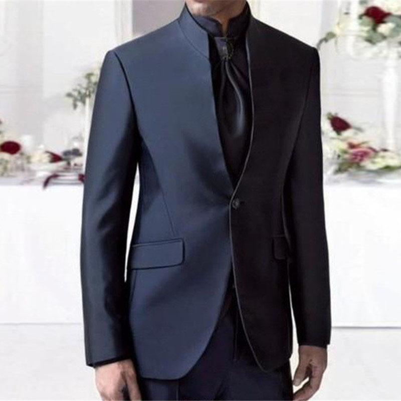 

2020 Navy Blue Slim Fit Men Suit Groom Tuxedo Italian style Mens Suits for Wedding Prom Party Man Jacket with Pants Set 2 piece, Same as image
