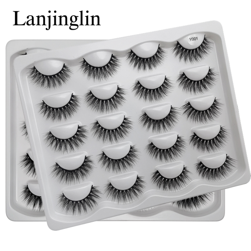 

LANJINGLIN 10 pairs sexy faux mink lashes dramatic reusable false eyelashes book wispy fluffy eyelash natural cilios make up