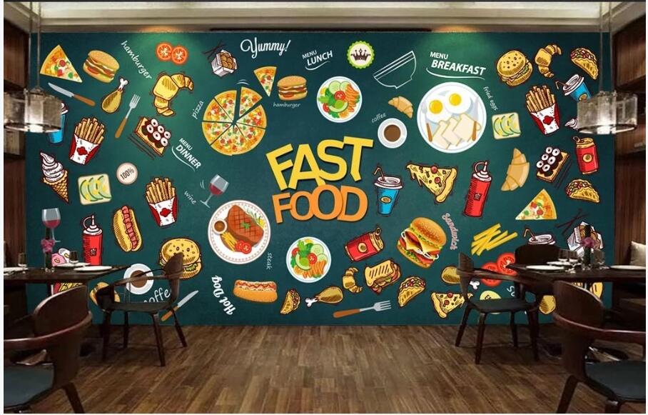 

custom photo 3d wallpaper Hand drawn western pizza burger food doodle tooling living room home decor 3d wall murals wallpaper for walls 3 d, Non-woven